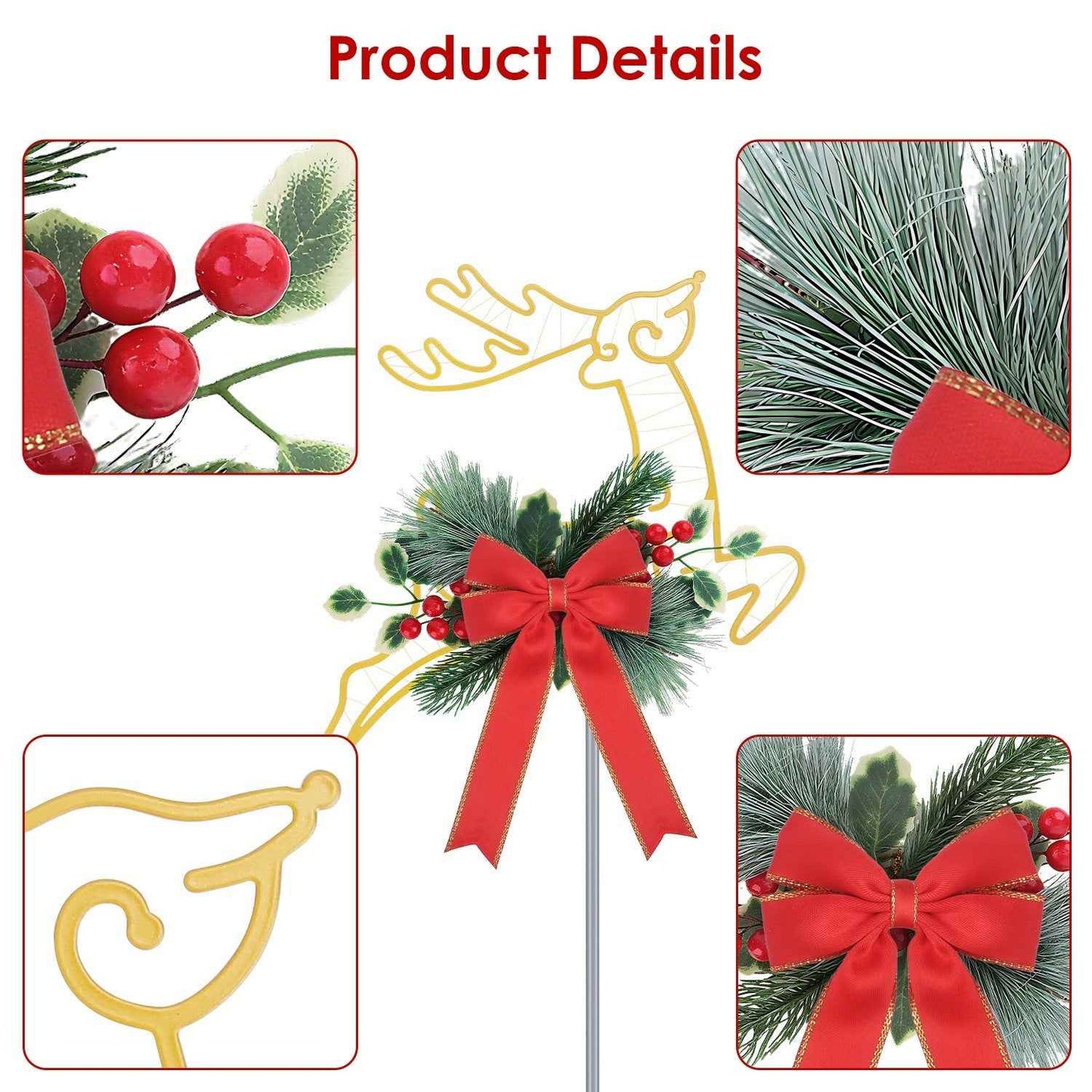 2Pcs Christmas Lighted Reindeer LED Pathway Stake Lights - Battery Powered Outdoor Decor