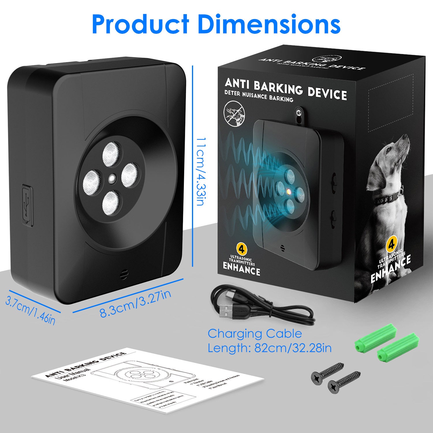 1Pc Ultrasonic Anti Barking Device Indoor Outdoor Dog Bark Control With 3 Frequency Levels Max 32.8Feet Sensing Distance For Most Dog Sizes - DropOnline.co