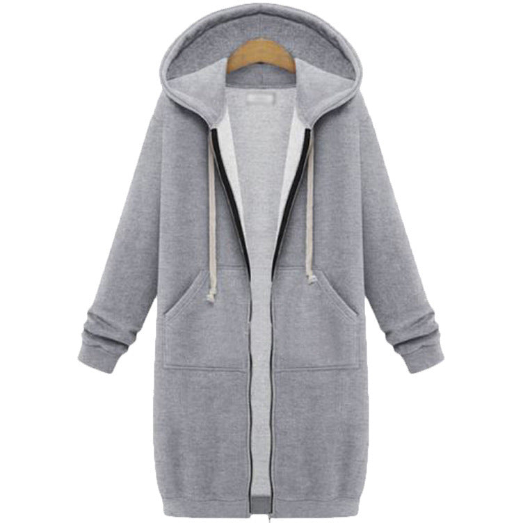 Hooded Long Sleeve Sweater Fleece Long Jacket - DropOnline.co