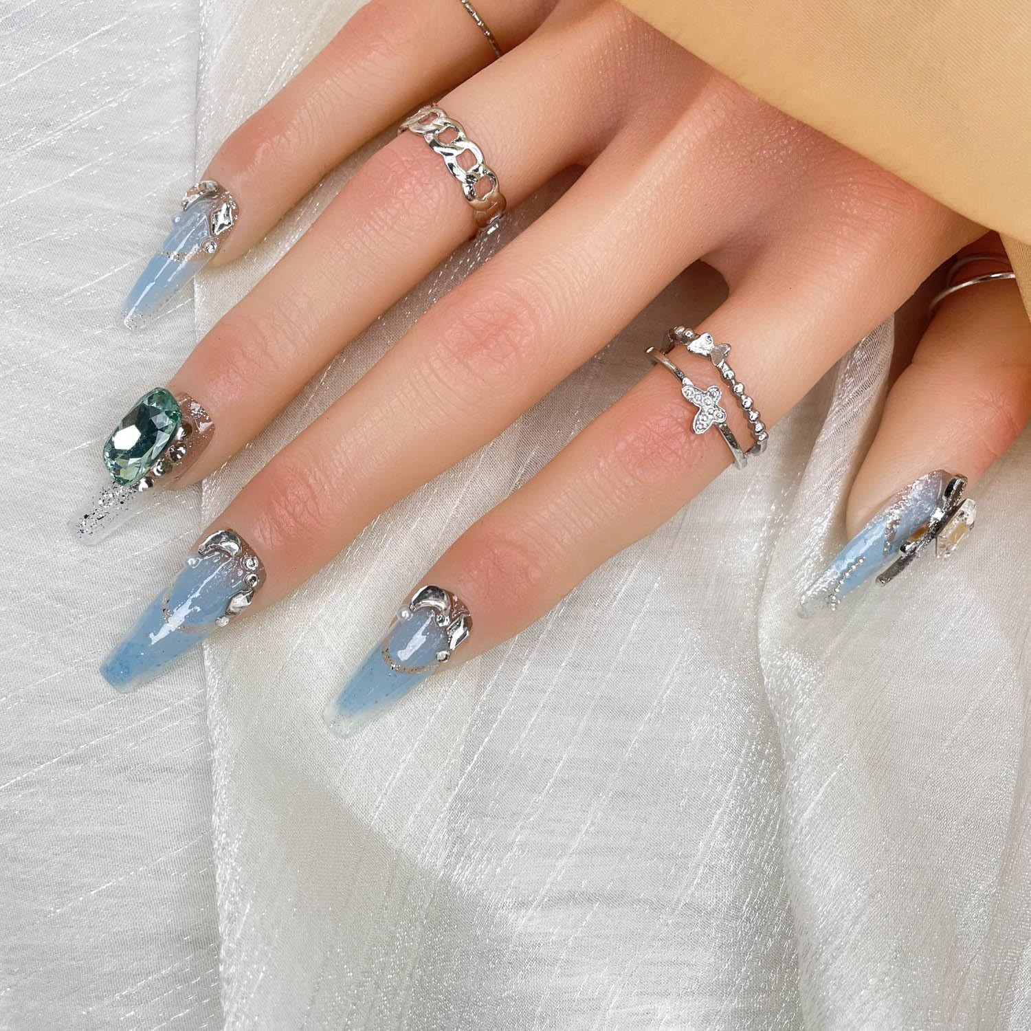 GGDDSHA Handmade Press On Nails, Luxury &Custom Fake Nails 3D Handmade Reusable UVFinished False Nails, Hand-Painted Nail,Nebula Glint - DropOnline.co