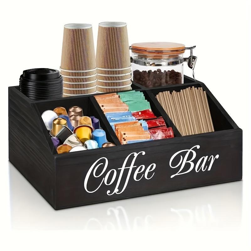 1 Piece Classic Wooden Coffee Bar Storage Box Multi-compartment Coffee Accessories Condiments Coffee Capsule Storage Shelf Basket - DropOnline.co