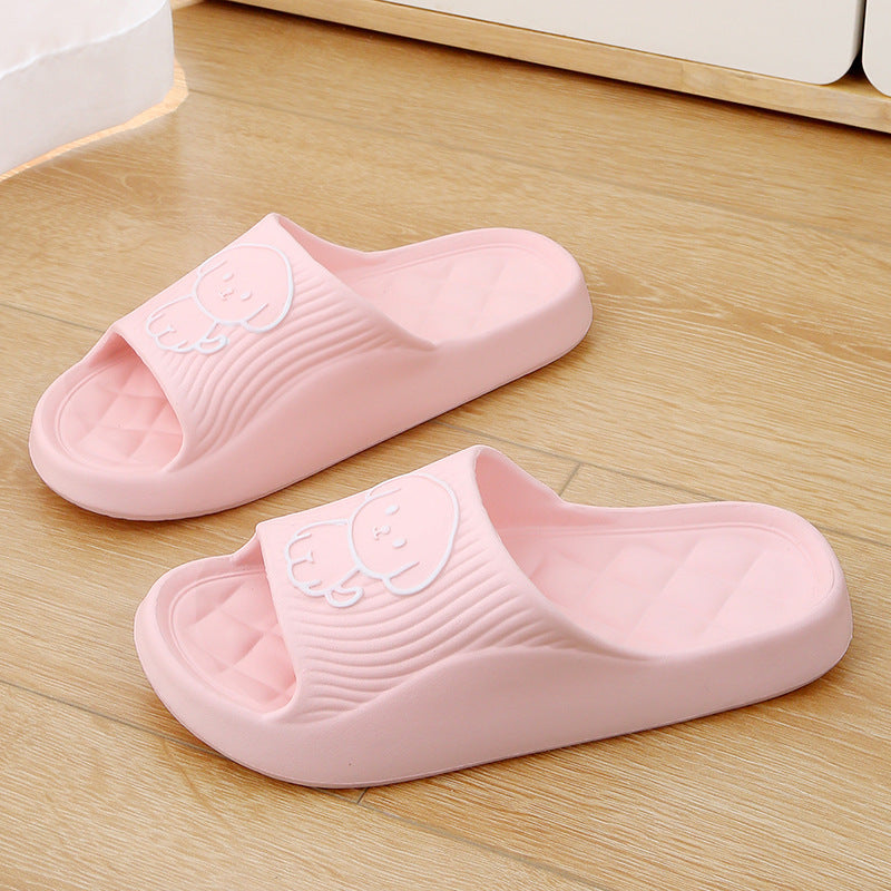 Cute Cartoon Dog Slippers Summer Solid Color Non-slip Rhombus Bathroom Slipper Indoor House Shoes For Men Women Couples - DropOnline.co