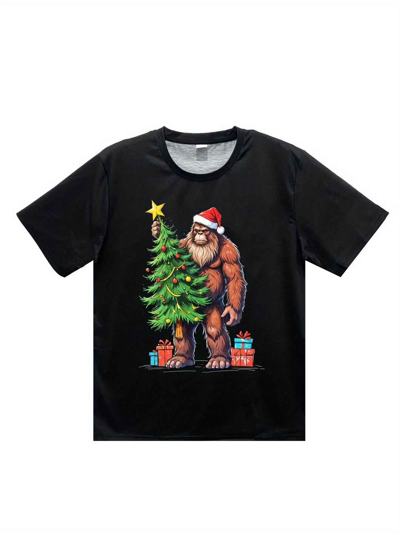 Men's Christmas Bigfoot 3D Printed T-Shirt - Casual Round Neck Summer Polyester Tee