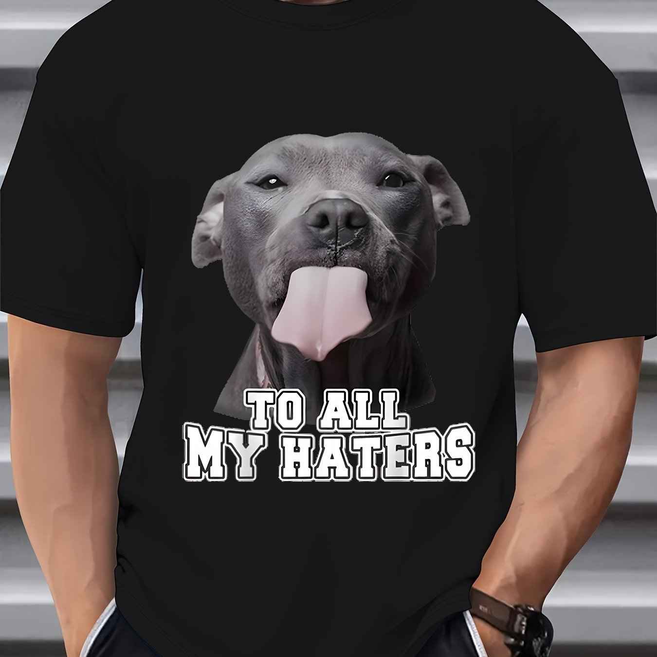 Men's Dog Print T-shirt, Casual Short Sleeved Round Neck T-shirt, Men's Outdoor T-shirt