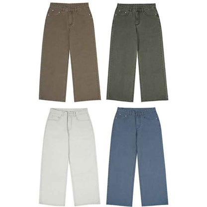 Pure Cotton Stone-washed Casual Straight-leg Men's Solid Loose Pants