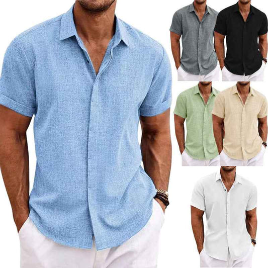 Men's Solid Color Loose Linen T-Shirt - Short Sleeve Casual Tee