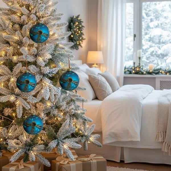 4PCS Glass Christmas Ball Ornaments Set - Shiny Blue Holiday Tree Decorations (4.7 inch) - DropOnline.co