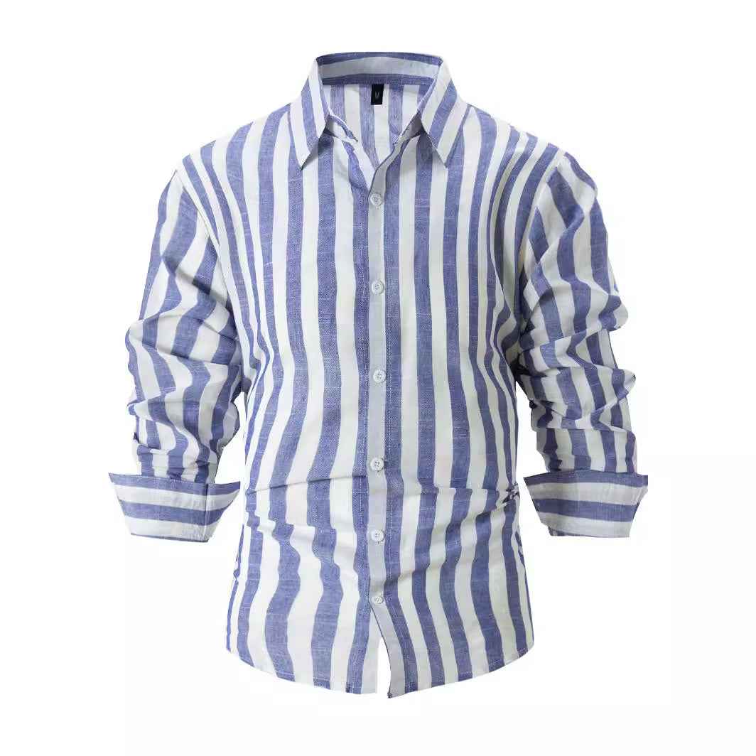 Men's Yarn-Dyed Striped Casual Shirt - Long Sleeve Loose Fit