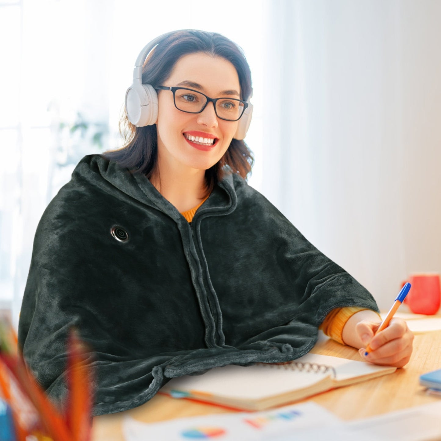 USB Heated Blanket Poncho - 59x31in Electric Heated Shawl Wrap with Zipper - DropOnline.co