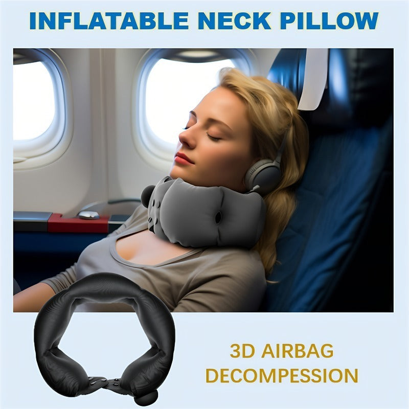 Inflatable Neck Pillow With Adjustable Firmness, Made Of Soft Skin-Friendly Material For Travel Comfort - DropOnline.co