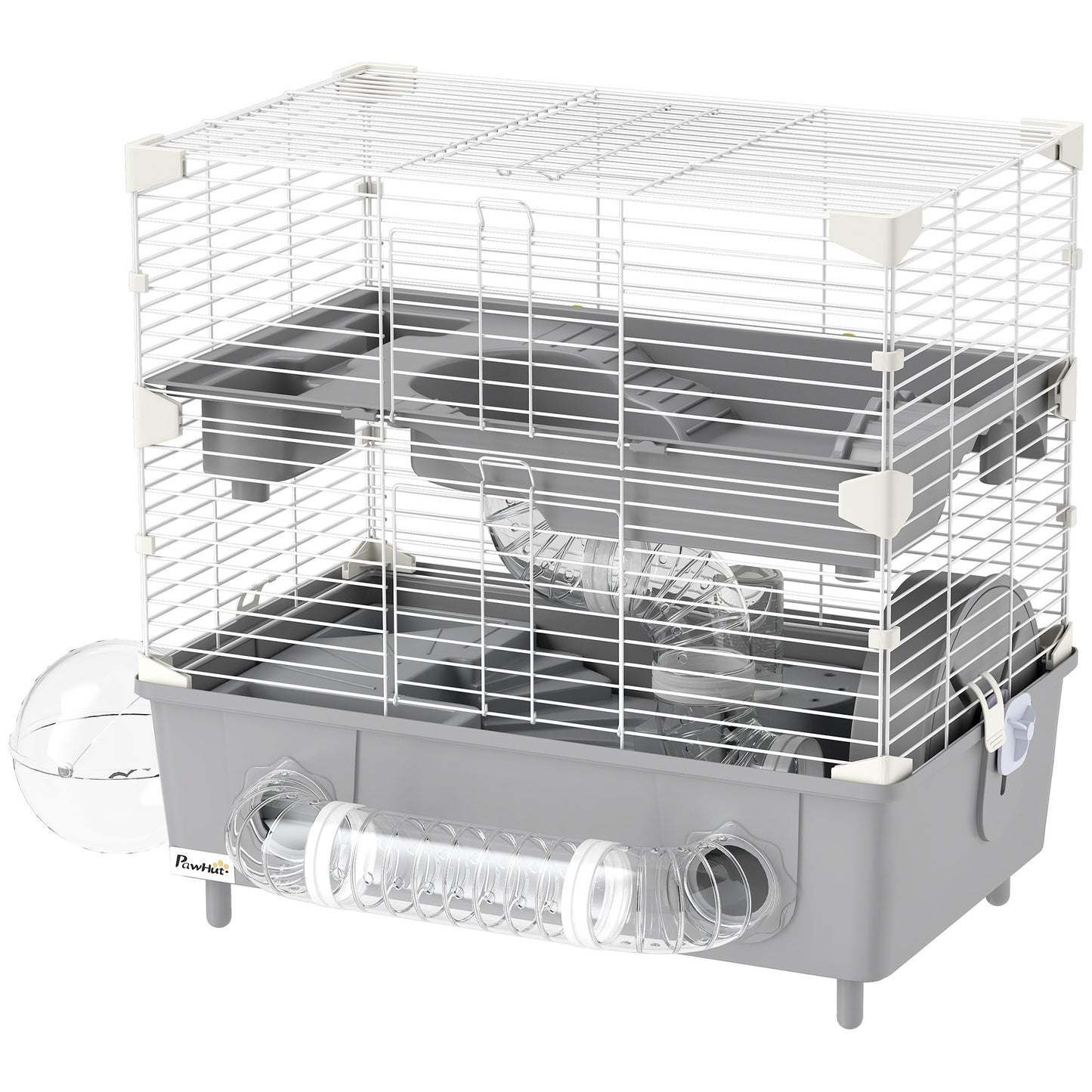 2-Tier Hamster Cage With Sand Bathroom, Running Wheel, Water Bottle, Tubes, Accessories, For Hamster, Gray - DropOnline.co