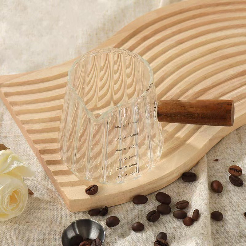 1 Pcs 180ml Mini Coffee Cup, Glass Milk Cup, Italian Coffee Cup With Wooden Handle, Coffee Measuring Cup - DropOnline.co