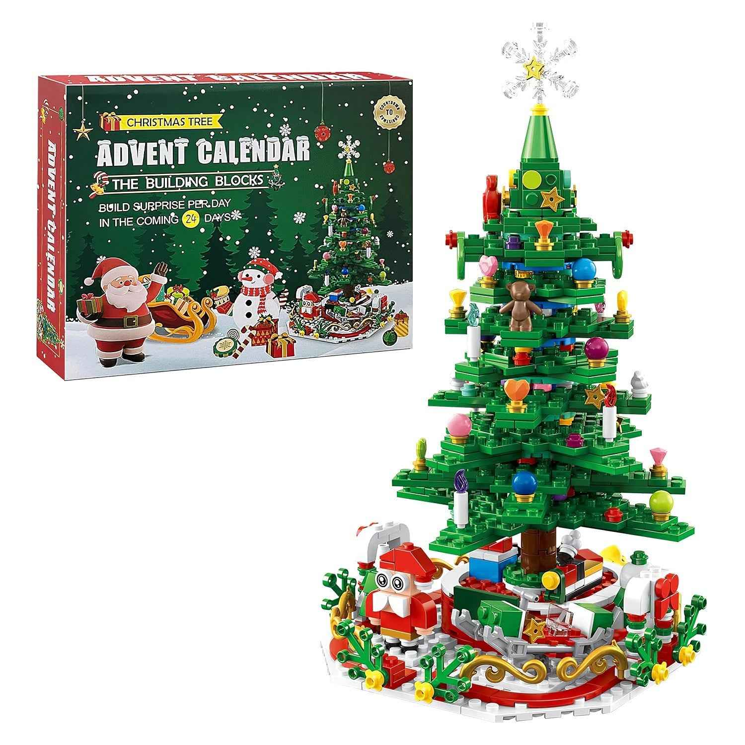 2025 Christmas Tree Building Set with LED Light - 24 Days Advent Calendar for Kids