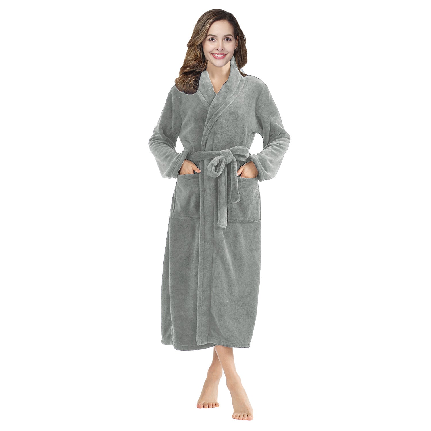 RONGTAI Womens Bathrobe Ladies Fleece Plush Warm Long Robes Fleece Nightgown Sleepwear - DropOnline.co