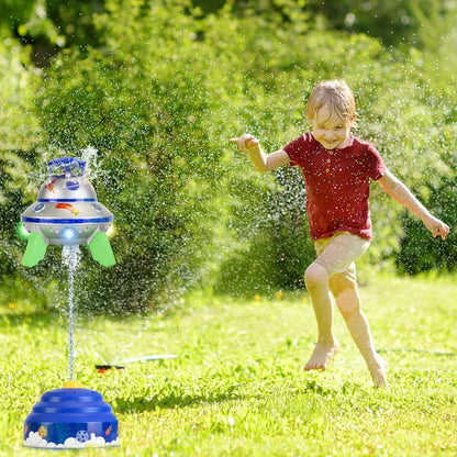 UFO Water Sprinkler Outdoor Summer Rocket Toy With Colorful LED Lights 360° Spinning 1.64FT To 6.56FT Adjustable Height Birthday Summer Gift For Girls Boys Aged 3+ Years Old GPCT5465