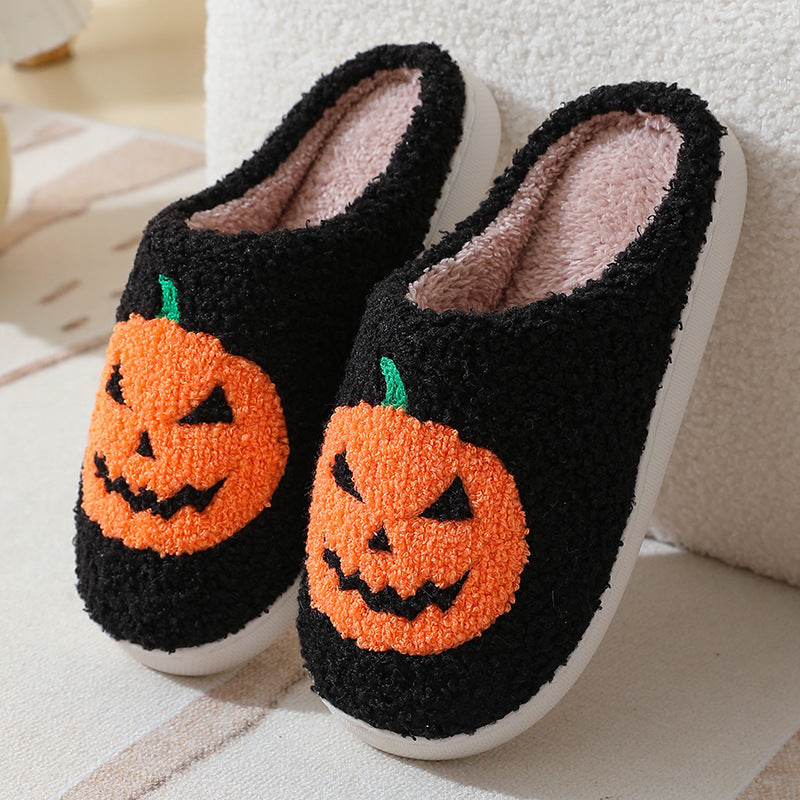 Halloween Pumpkin Cartoon Slippers Warm Winter Slippers Men And Women Couples Indoor House Shoes - DropOnline.co