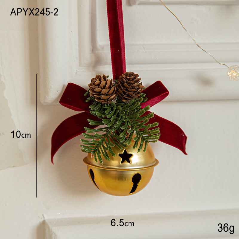 Christmas Velvet Bow Bell Pendant - Wrought Iron Jingling Hanging Decoration - DropOnline.co