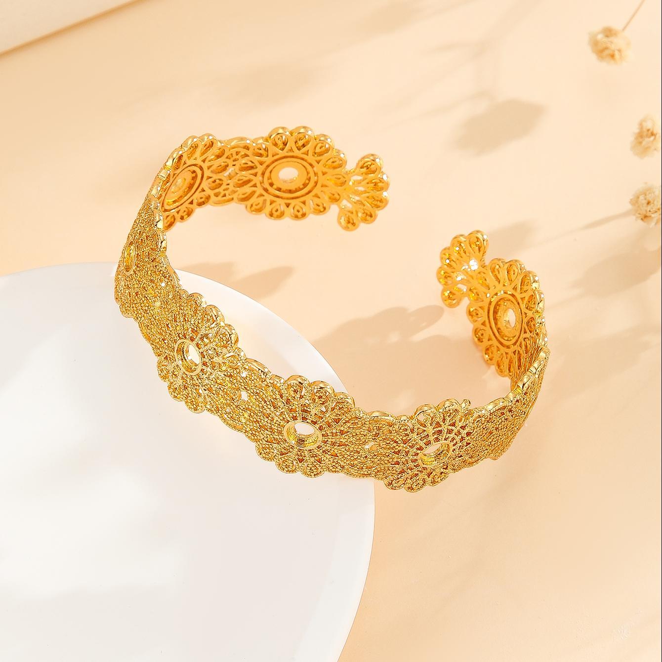 1pcs Luxury Style Gold Bracelet Hollowed Out Lace Flower Design Wedding Gold Jewelry - DropOnline.co