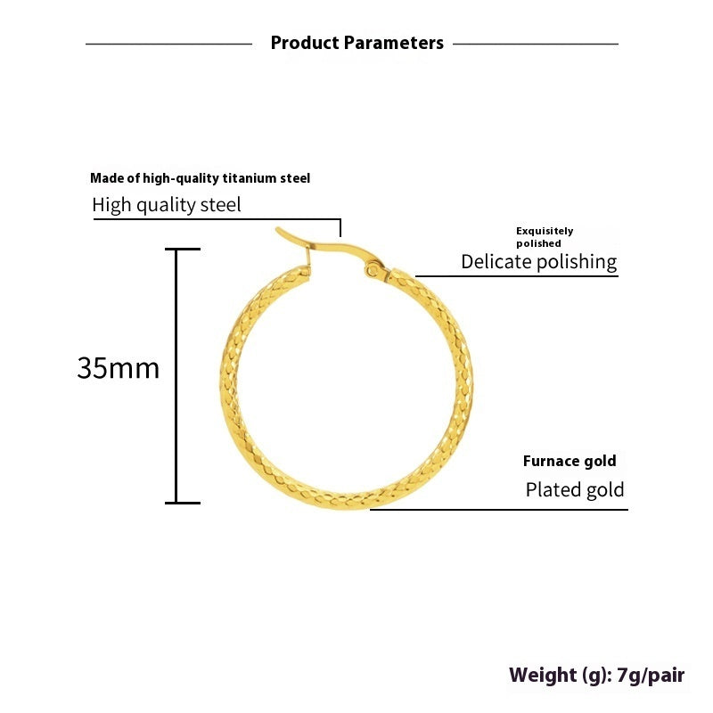 18K Gold-plated Dense Emboss Round Ring Earrings Advanced Sense - DropOnline.co