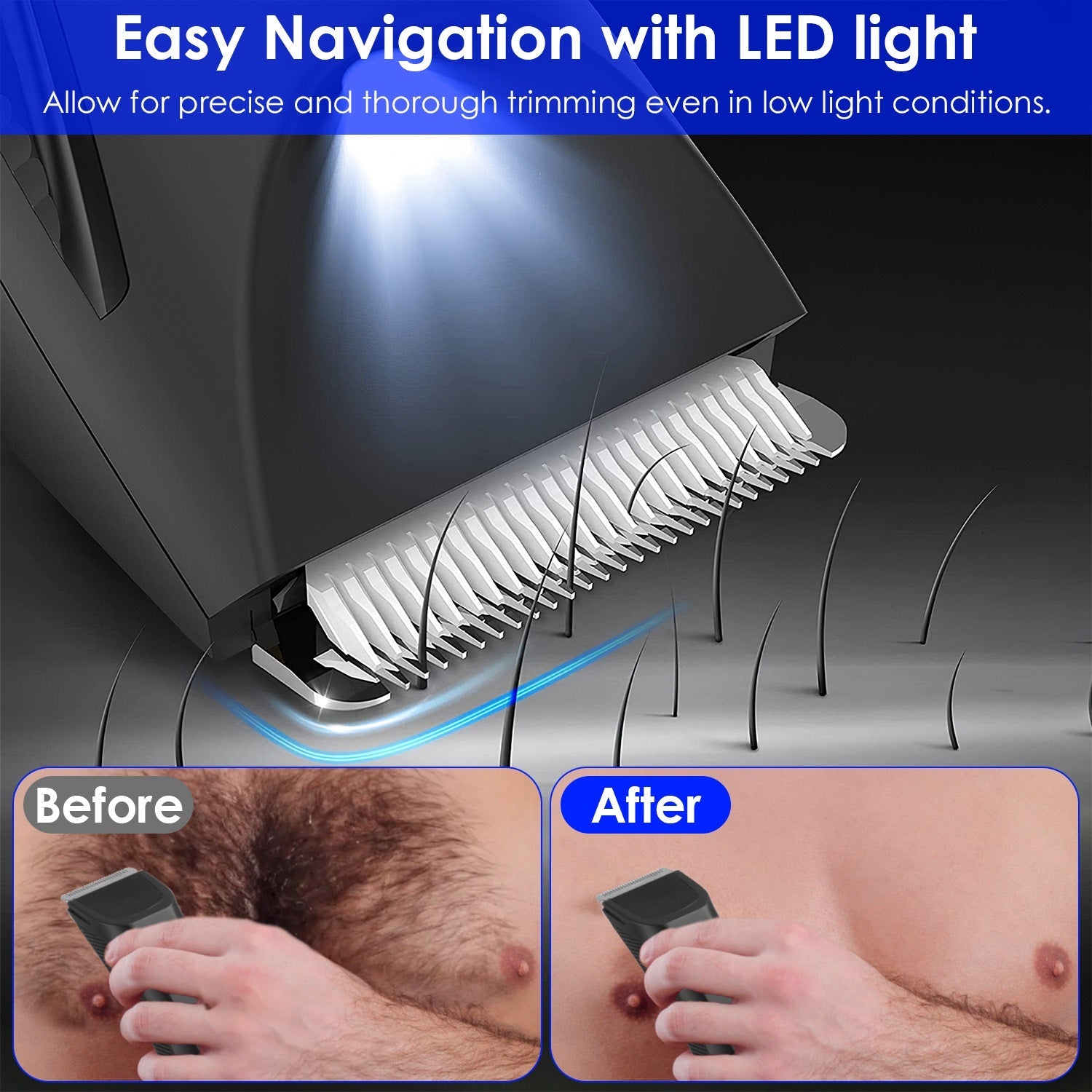 1Pc 2 In 1 Electric Body Trimmer For Men Cordless Beard Groin Ball Pubic Hair Shaver IPX7 Waterproof Razor With LED Light LCD Display Guard Comb Shaving Head - DropOnline.co