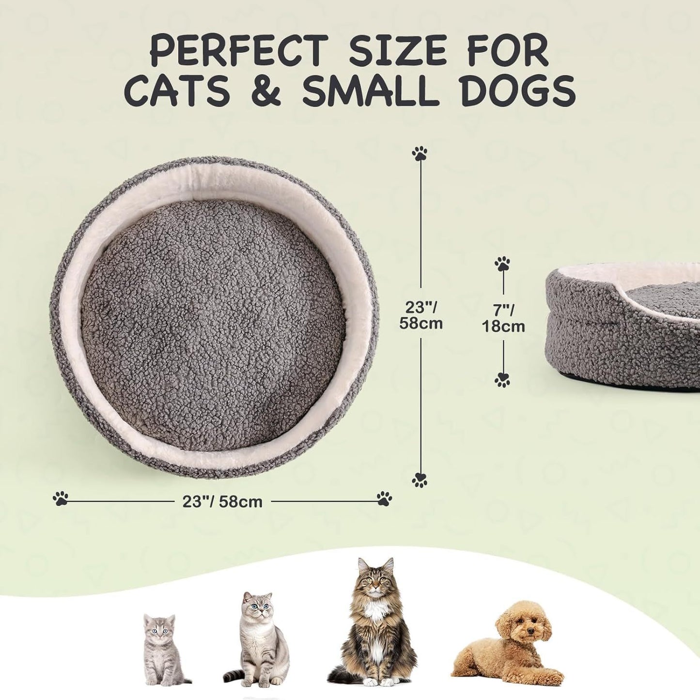 Mewoo Washable Pet Bed For Small Dogs & Cats - 23x23x7 Inch Orthopedic Dog Bed With Non-Slip Bottom, Plush Round Bed For Puppies & Indoor Kittens, Grey - DropOnline.co