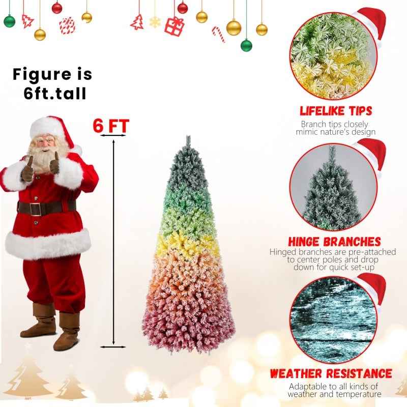 6FT-7.5FT Artificial Unlit Colorful Rainbow Hinged Christmas Tree - PVC Branch Tips - DropOnline.co