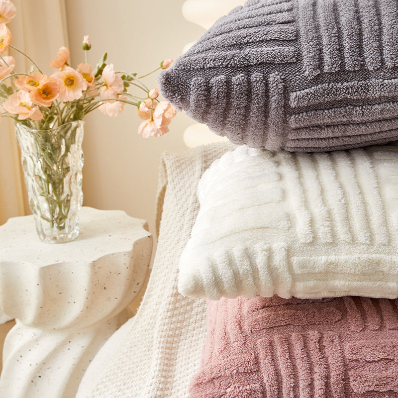 Sofa Bed Side Cushion Comfortable Velvet Vertical And Horizontal Lines Pillow Cover - DropOnline.co