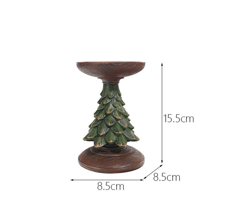 Resin Wooden Christmas Tree Candle Holder Base Figurine Christmas Decorations Candlestick Craft Home Living Room Decor - DropOnline.co