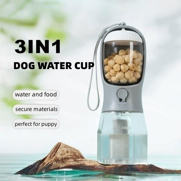 Dog Water Cup 3-in-1 Portable - Drinking Bottle, Food Container & Waste Bag Dispenser for Travel - DropOnline.co