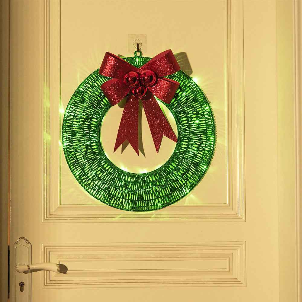 Christmas LED Wreath 50cm - Luminous Metal Garland with Bow & Warm Lights for Front Door - DropOnline.co