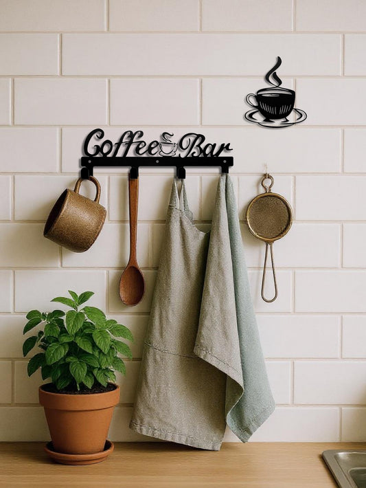 Coffee Cup Rack With Hooks - Wall-Mounted Metal Organizer For Kitchen Decor - DropOnline.co