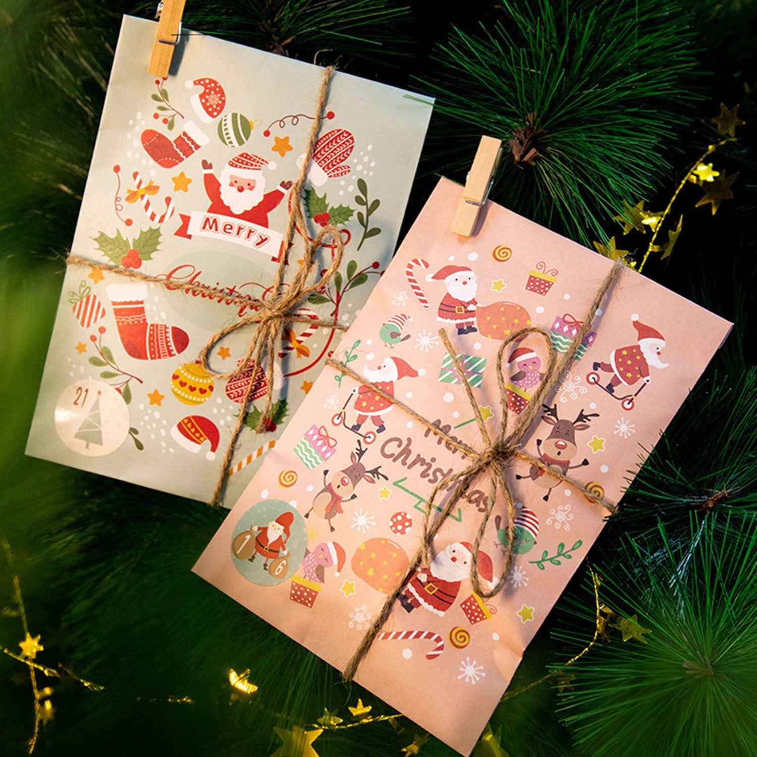 48 Pack Christmas Advent Calendar Bags Kit - Envelope Shape with Numbers Stickers - DropOnline.co