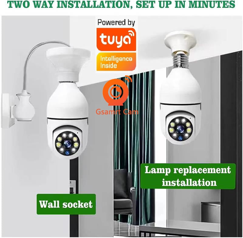 3MP Bulb Surveillance Camera 5G & 2.4GHz Dual Band Full Color Night Vision 360 Degree - DropOnline.co