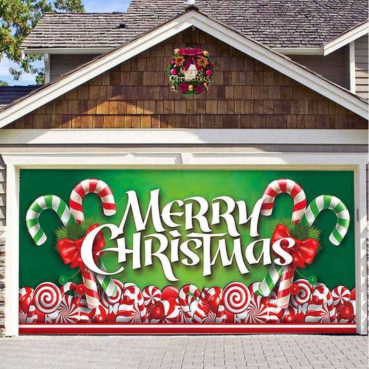 Christmas Garage Door Cover - Polyester Background Hanging Cloth Holiday Party Decoration - DropOnline.co