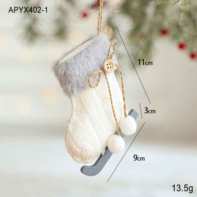 White Plush Christmas Ornaments - Wool Sled & Knitted Gloves Tree Pendant Decorations - DropOnline.co
