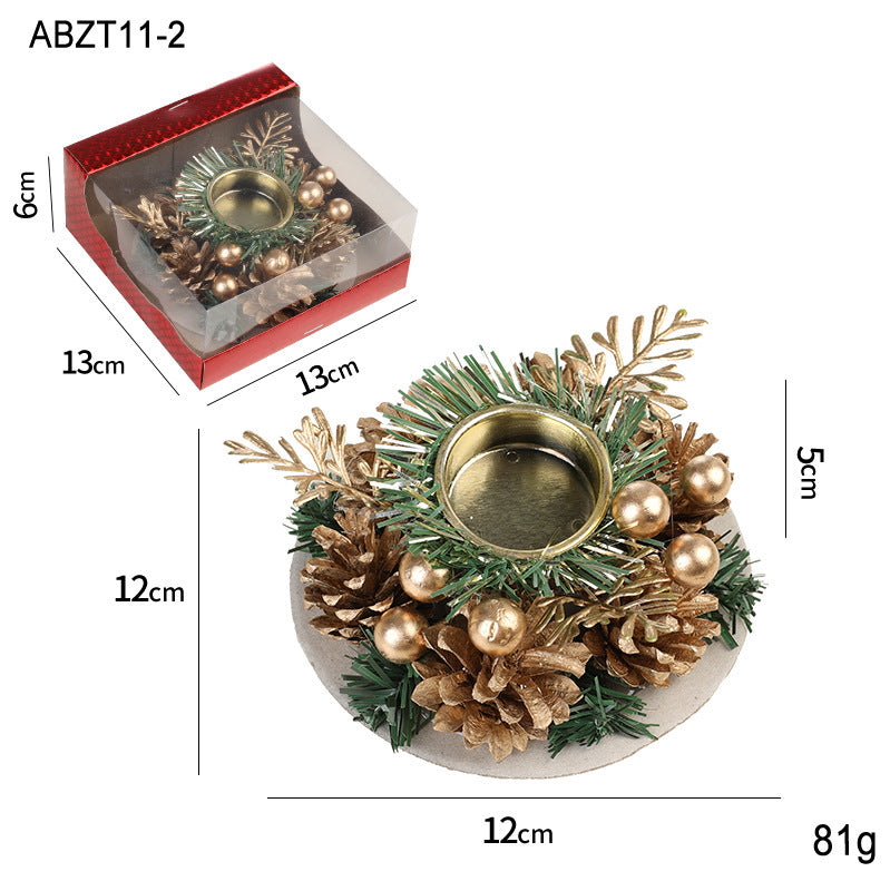 Christmas Candle Metals Candlestick Wreath Artificial Pinball Pinecone Candle Holder Fake Leaves Xmas New Year Home Table Decor - DropOnline.co