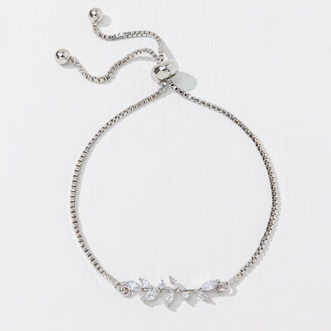 2pcs Fashion Silver Horse Eye Crystal Zircon Leaf Bracelet And Ring,Pulling Bracelet Suitable For Women's Daily Holiday Outfits - DropOnline.co