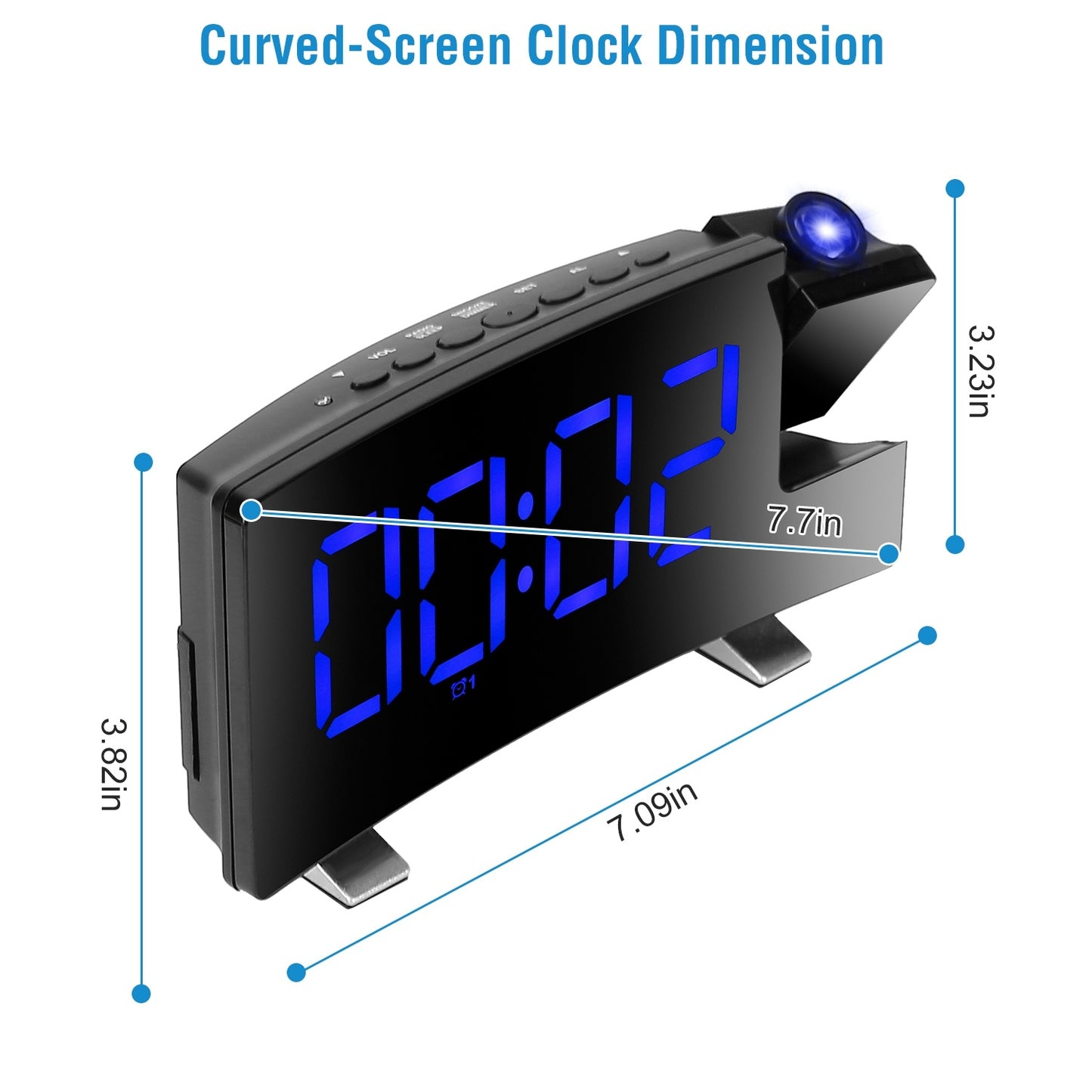 1Pc Projection Alarm Clock With Radio Function Curved Screen LED Digital Alarm Clock With Dual Alarms 4 Dimmer 12-24 Hour USB Charging Port 180Degree Rotatable Projection - DropOnline.co