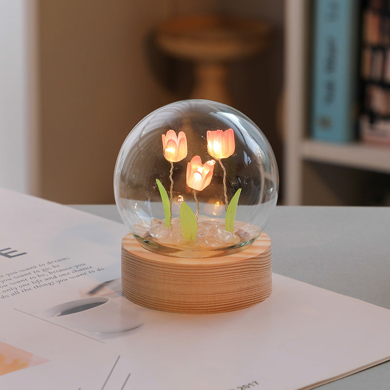 Artificial Tulip Flower Night Light Ornaments Handmade DIY Bedside Lamp LED Night Lamp Bedroom Decor Birthday Gifts Table Lamp - DropOnline.co