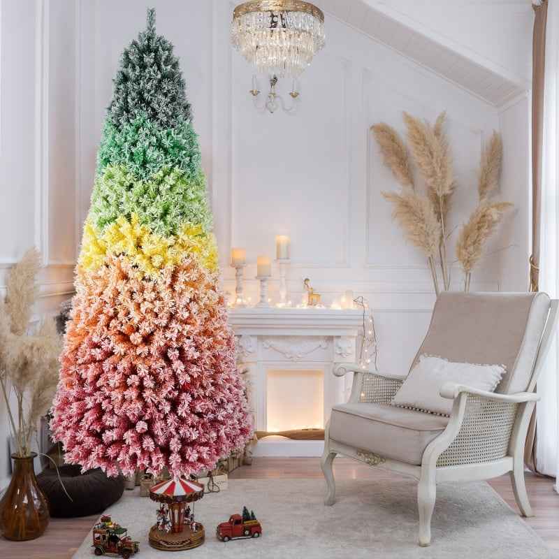 6FT-7.5FT Artificial Unlit Colorful Rainbow Hinged Christmas Tree - PVC Branch Tips - DropOnline.co