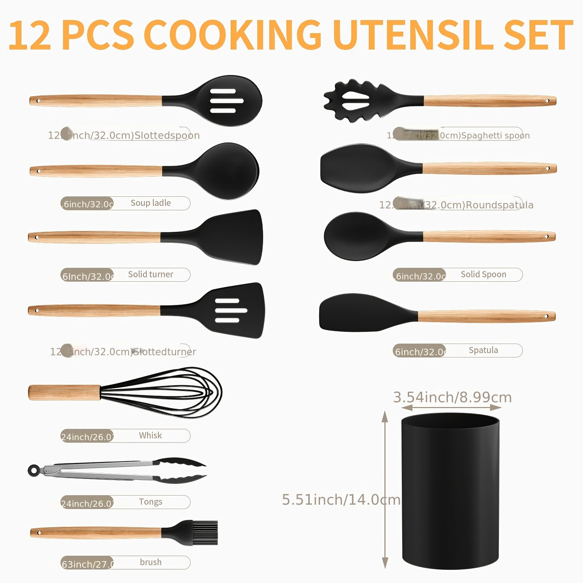 12-Piece Black Silicone Kitchen Utensil Set
