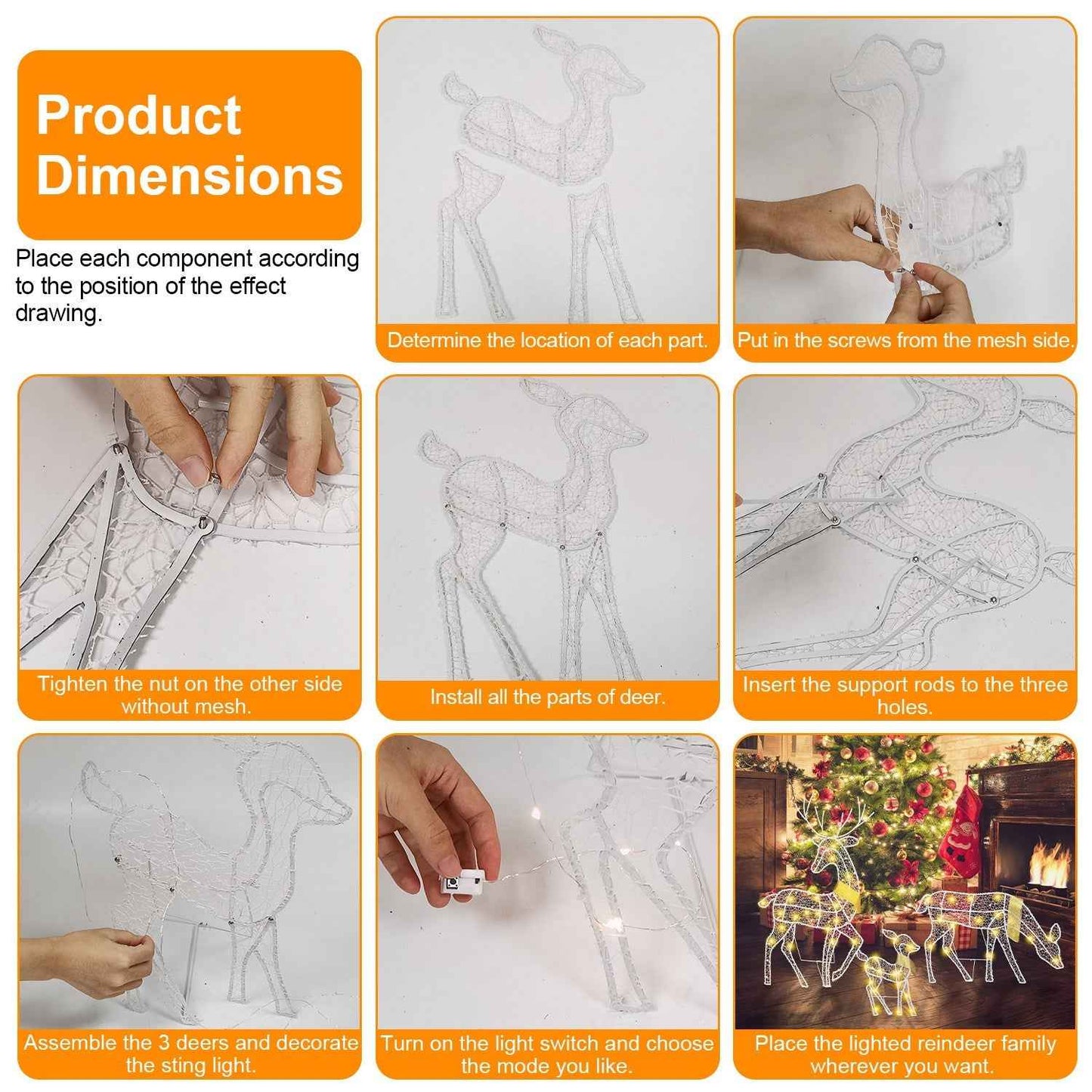 3 Sets Reindeer Family Lighted 2D Christmas Deer - Buck Doe Fawn Indoor Outdoor - DropOnline.co