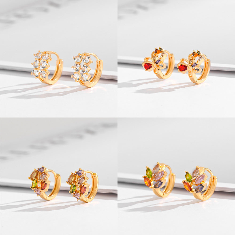Fashion Multi-style Square Crystal Zircon Ornament Gold Plated Diamond Ear Ring - DropOnline.co