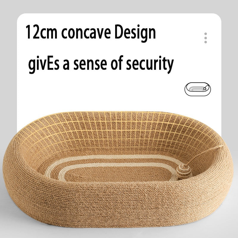 Large Space Sisal Cat Scratching Board Cat Bed, One-piece Enlarged And Widened Wear-resistant And Non-chipping Cat Scratching Basin With Cat Ball Toy, Concave Design Cat Bed For Scratching And Sleepin - DropOnline.co