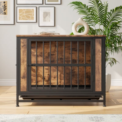 Dog Crate Furniture  Wooden Dog Crate Table 32.8 Dog Kennel With 2 Sliding Doors And Thick Iron Door Frame  Decorative Pet Crate House For Medium Small Dog Indoor Use Rustic Brown - DropOnline.co