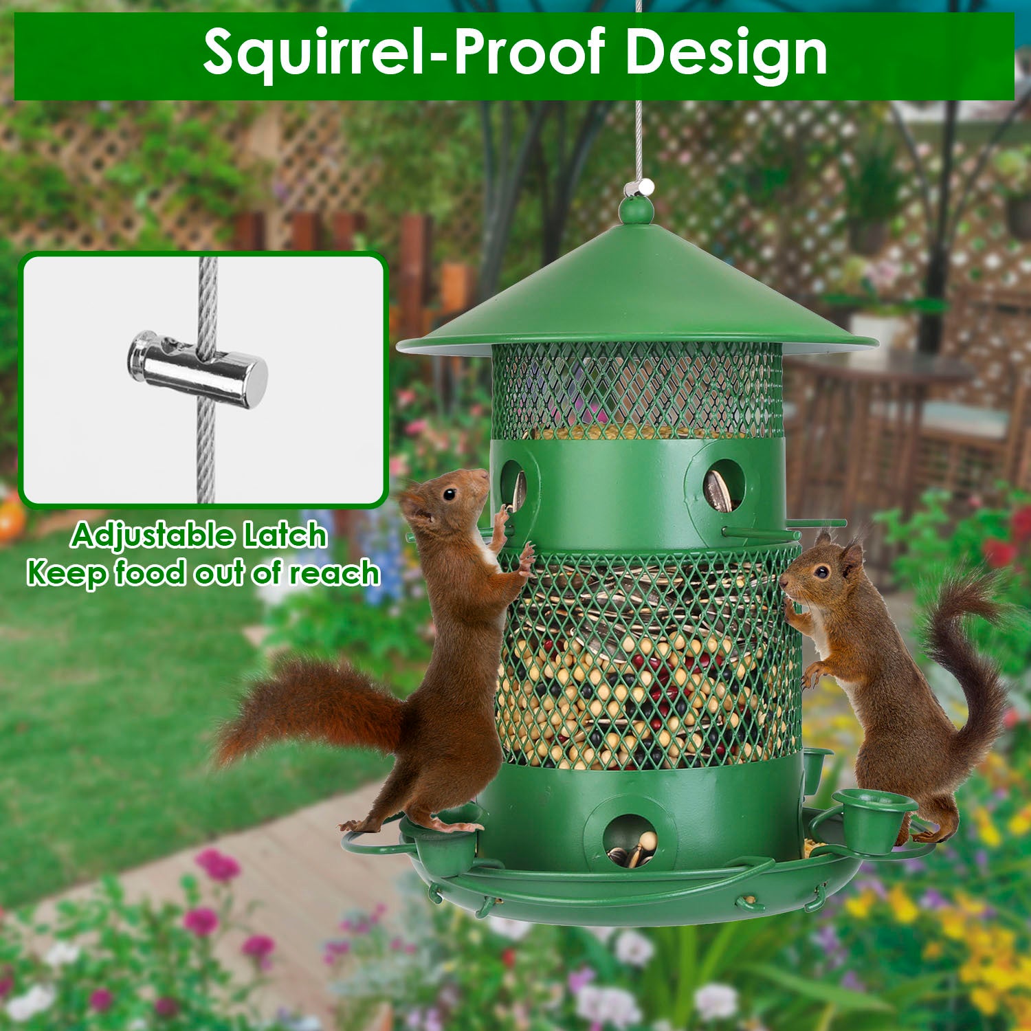 1Pc Wild Bird Feeder Squirrel-Proof Chew-Proof Metal Bird Seed Feeder Outdoor Hanging Bird Feeder With 360 Degree Circular Perches Water Cups For Yard Garden Patio - DropOnline.co