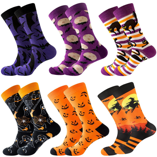 6-Pair Holiday Socks Set - Halloween & Christmas Novelty Cotton Socks - DropOnline.co