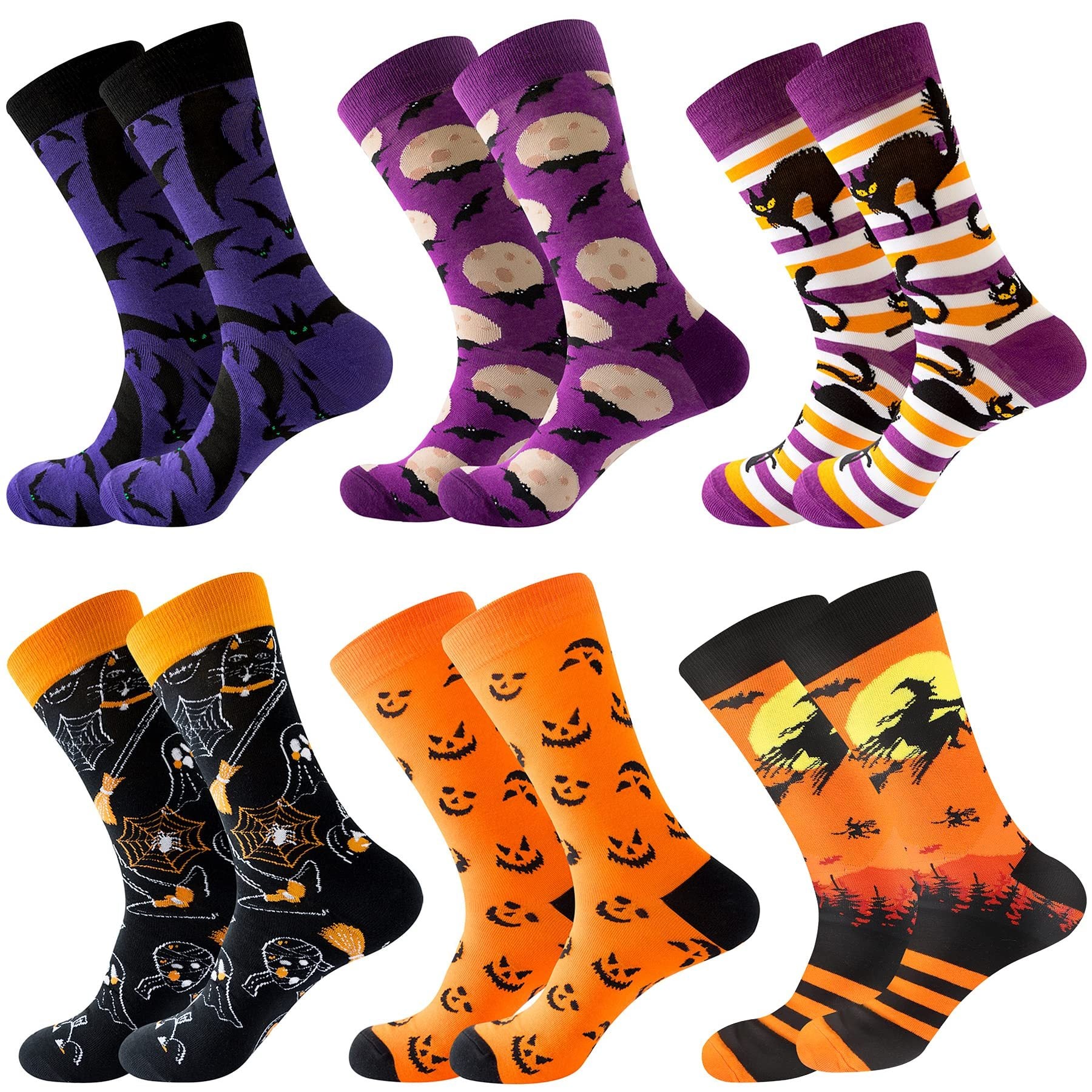 6-Pair Holiday Socks Set - Halloween & Christmas Novelty Cotton Socks - DropOnline.co