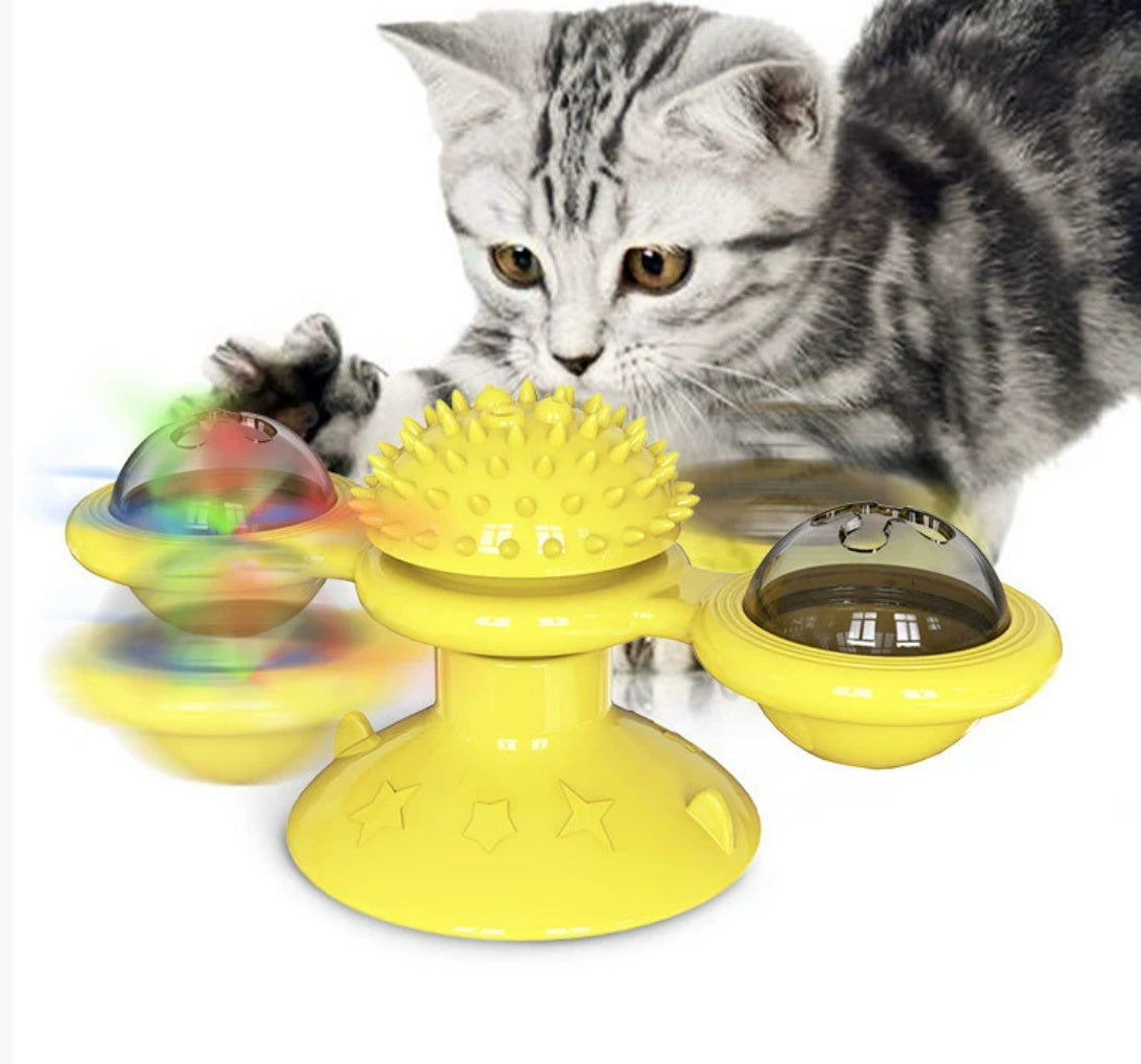 Cat Entertainment Set- Interactive Rotating Disk, Feather Teasers, Tumbler, Windmill Toy - Keeps Cats Active & Engaged - DropOnline.co