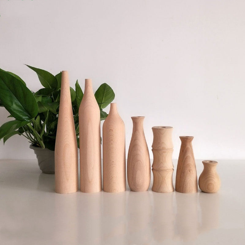 Home Simple Decoration Wooden Vase - Modern Minimalist Office Desktop Flower Holder - DropOnline.co